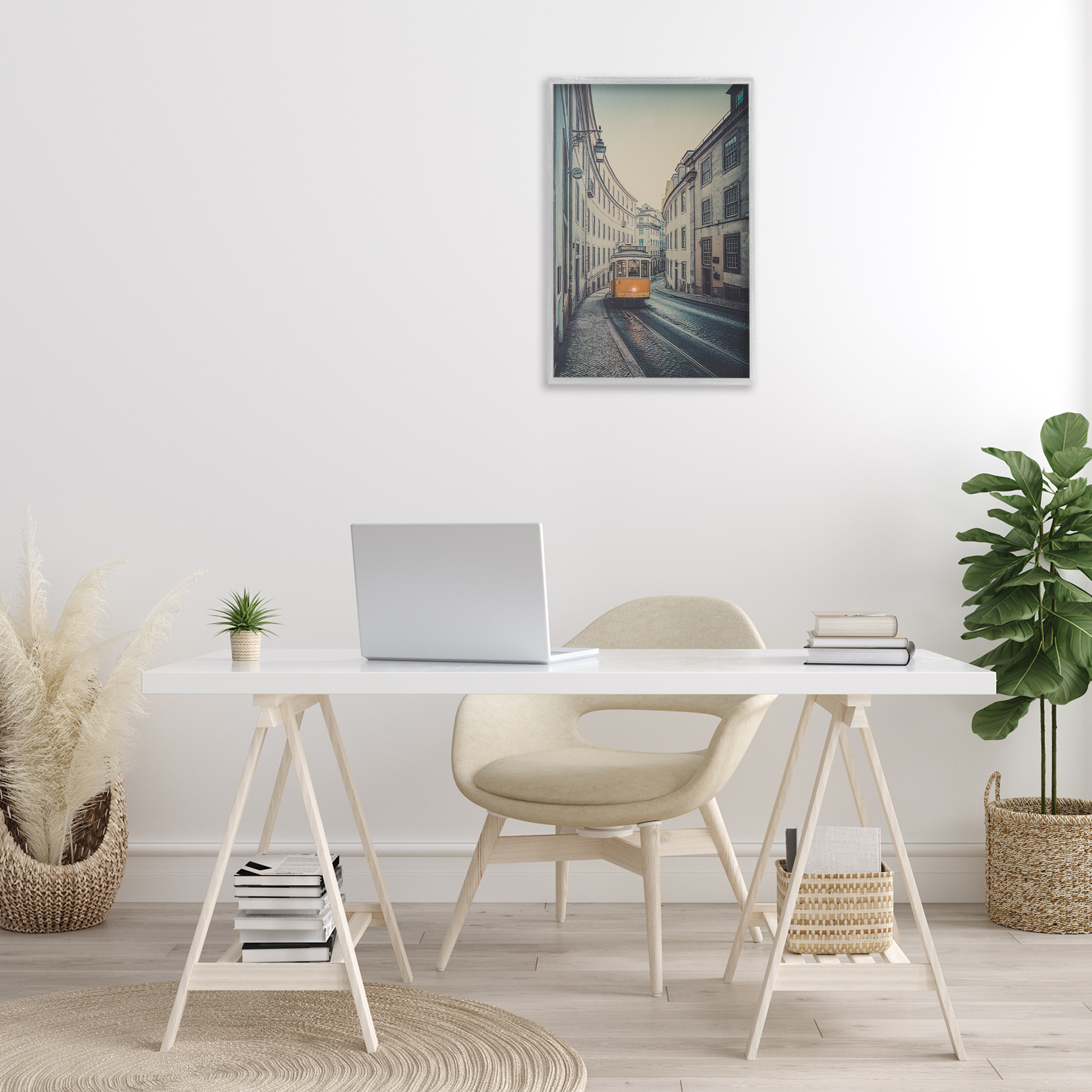 Stupell Industries Trolley Car Cityscape Town & City Photography Gray Framed Art Print Wall Art, 16 x 24