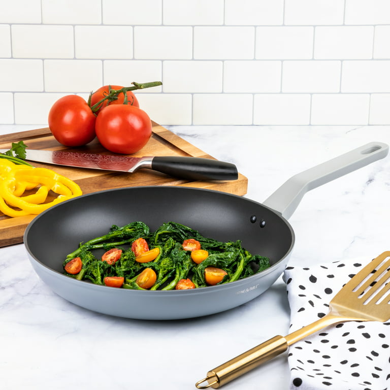 Nutrichef 12” Fry Pan with Lid - Large Skillet Nonstick Frying Pan with Golden Titanium Coated Silicone Handle, Ceramic Coating