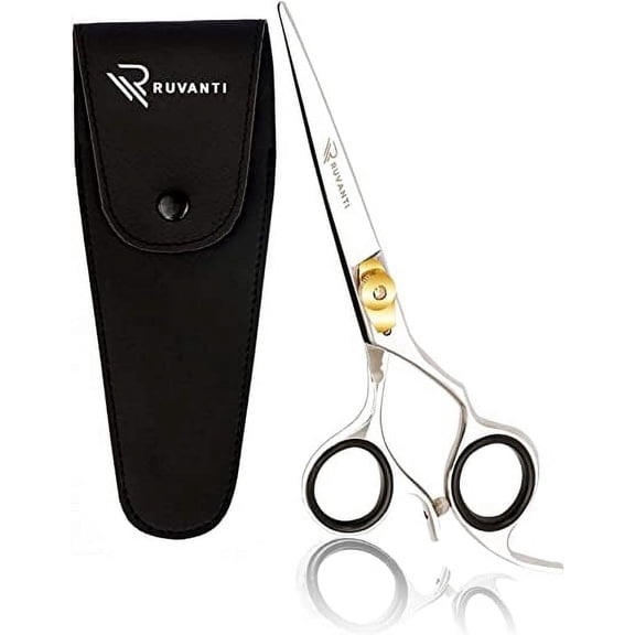 Ruvanti Premium Hair Cutting Scissors - Professional Barber Shears for Salon Haircut and Home Use - Sharp and Durable Stainless Steel Blades - Pro Comfortable Grip Handles - Includes Protective Case