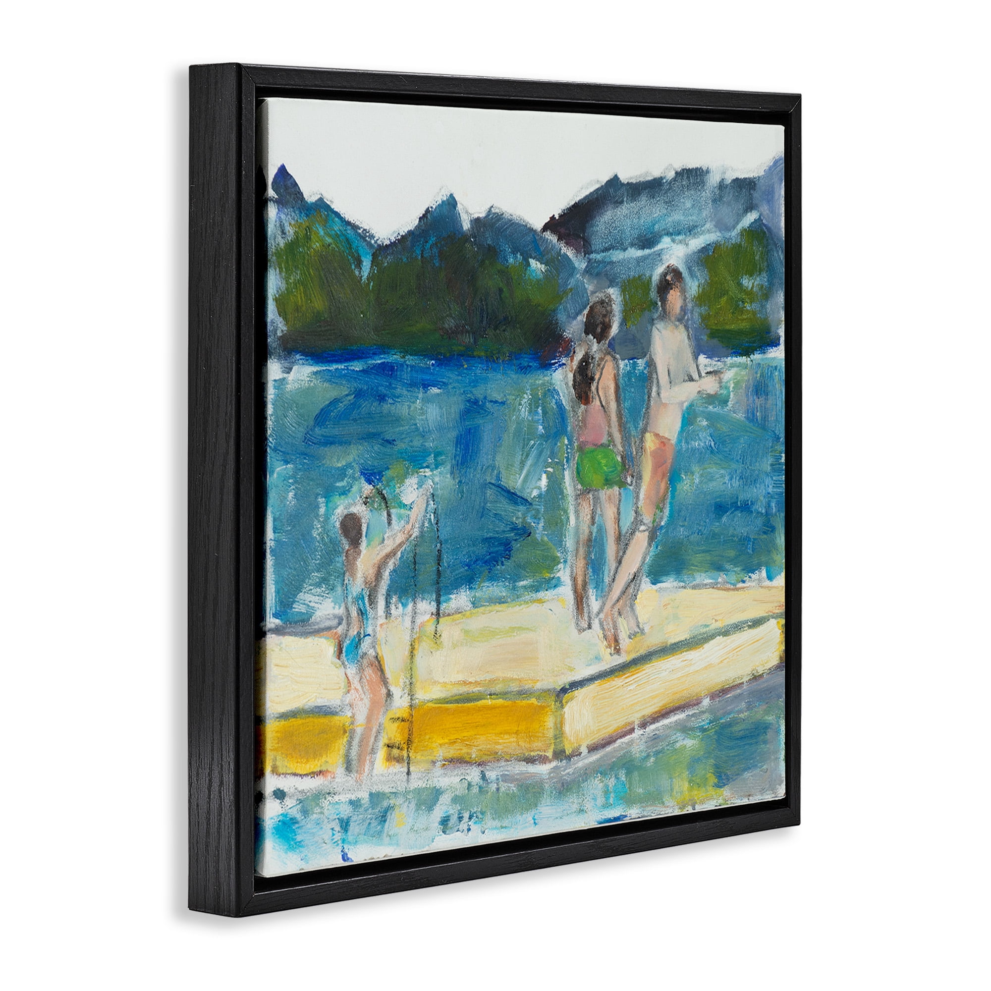 Stupell Industries Kids on Swimming Dock Abstract Sports Painting Black Floater Framed Canvas Art Print Wall Art, 25 x 25