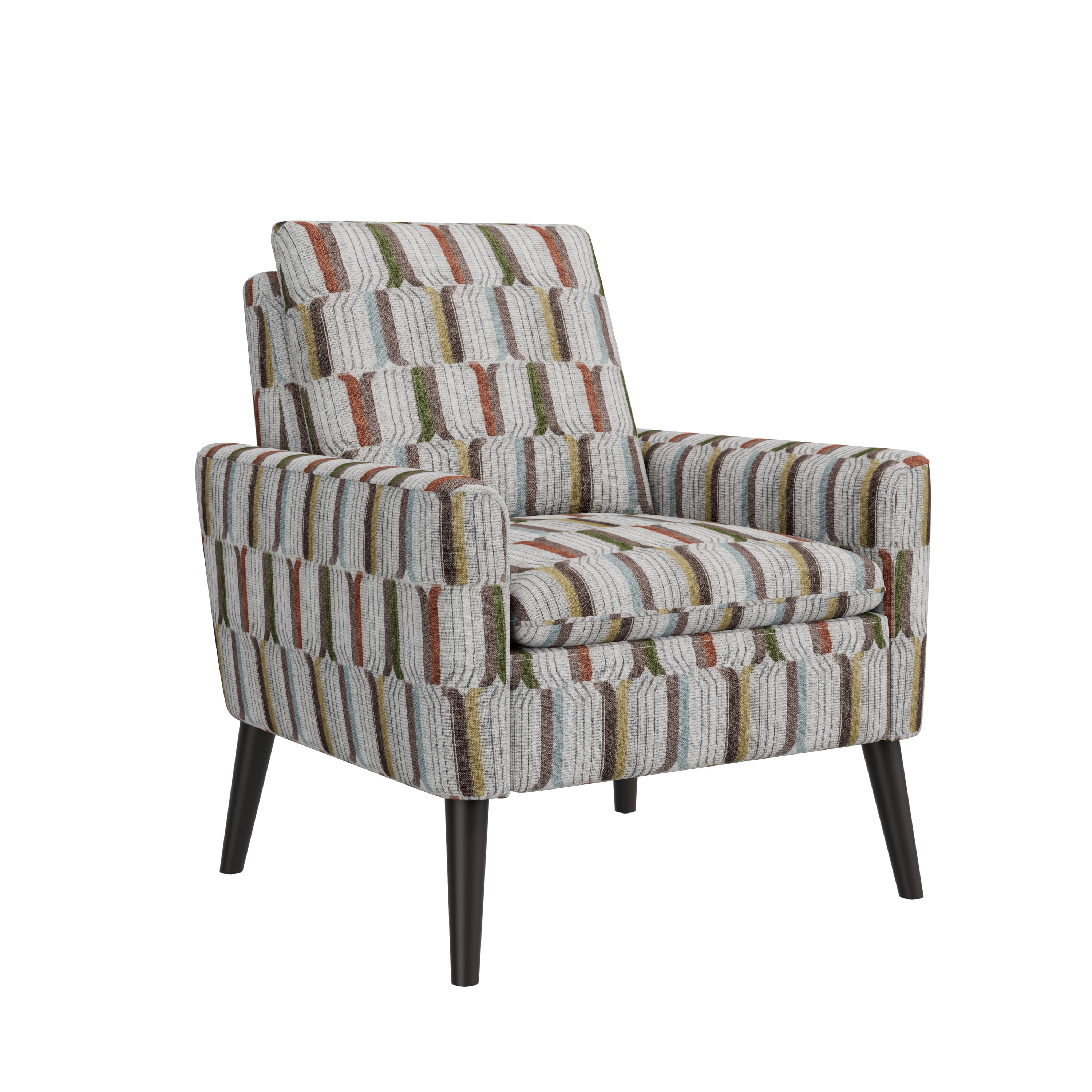 Homesvale Allyson Mid-Century Modern Small Space Armchair, Brown, Green and Blue Stripe Polyester