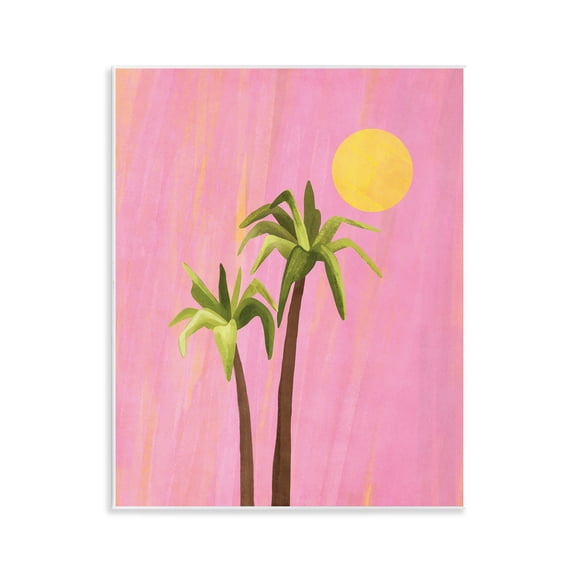 Stupell Industries Sunny Palm Trees Pink Plants & Flowers Painting Unframed Art Print Wall Art, 11 x 14