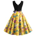 thumbnail image 3 of LWavelet Women's Sleeveless Scalloped Neck Fit-and-Flare Dress, Bunny & Easter Egg Print with Satin Bow Belt for Easter & Casual Outfits Yellow XL, 3 of 4