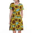 thumbnail image 1 of Bixox Robe d'Été à Manches Courtes pour Femmes Robe Ample Longueur Genou avec Poches-Tournesols, 1 of 7