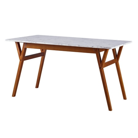 Versanora - Ashton Rectangular Dining Table With Faux Marble Top Solid Wood leg, Walnut Finish