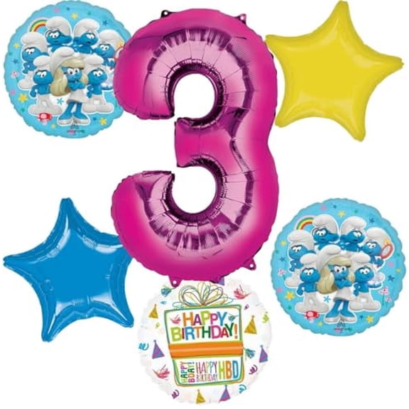 Anagram 3rd Birthday Party Supplies Girl Smurfs Theme Balloon Bouquet Decorations