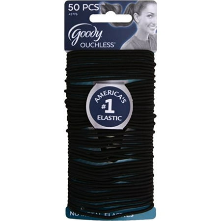 Goody Ouchless No Metal Elastics, Large, Thin Black, 2 mm, 50 Count (Pack of