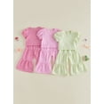 thumbnail image 3 of BemeyourBBs Toddler Baby Girl Summer Clothes 6 12 18 24 Months 2 3 4 Years Baby Girl Summer 2 Piece Outfit Puff Short Sleeve Plaid Gingham Print Shirt Tops and Elastic Waist Flare Pants Set, 3 of 9