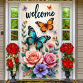 thumbnail image 6 of Blue Peacock Welcome Banner Floral Peacock Display Golden Frame Green Leaves Floral Backdrop for Home Entrance Party Welcome Garden Party, 6 of 9