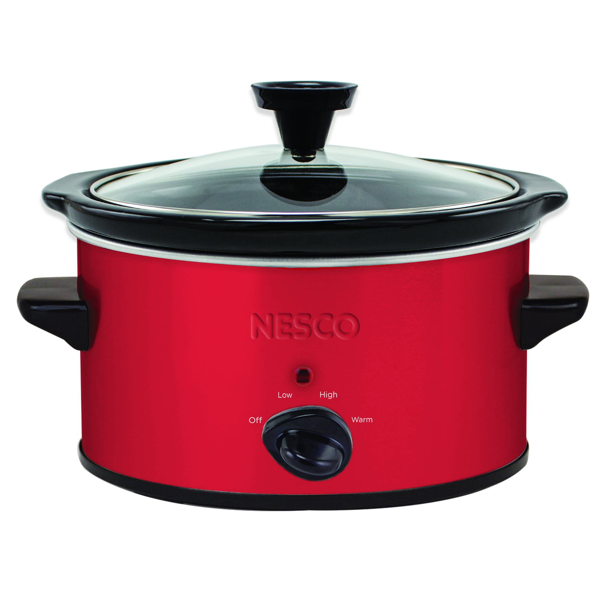 NESCO 1.5 Quart Oval Slow Cooker, Metallic Red, Glass Lid, Removable Crock