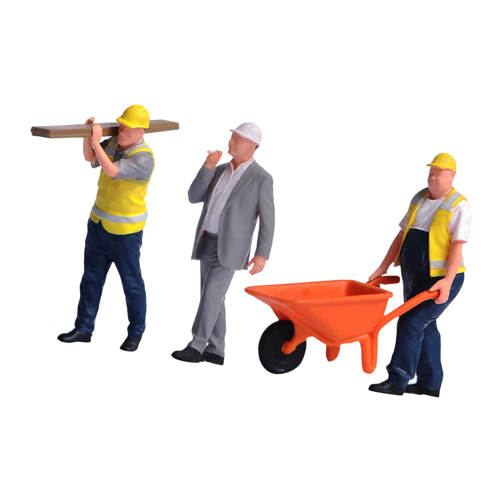 3 Pieces Construction Worker Mini People Figurine Resin Hand Painted for Car Display Collectors Decor