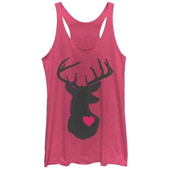 Women's Lost Gods Reindeer Heart Stitch Print  Racerback Tank Top Pink Heather X Large