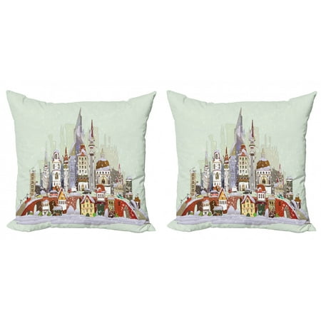Lavender Line Father Christmas 2019 Christmas Throw Pillow Cushion Cover Pack of 2, Noel in the City Xmas Background Yule Holiday Traditional Winter Scenery, Zippered Double-Side Digital Print, 4 Sizes, Pale Green Lavender, by Ambesonne ()