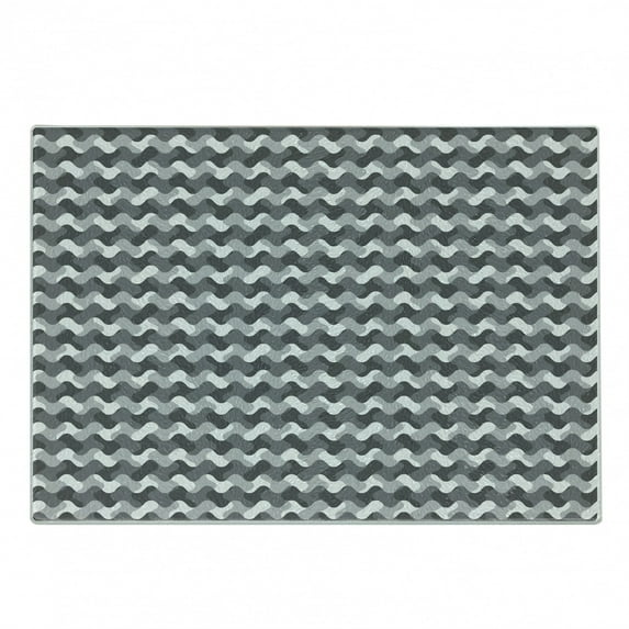 Grey Cutting Board, Minimalist Gradient Wavy Flat Lines Various Color Influences Retro Print, Decorative Tempered Glass Cutting and Serving Board, Small Size, Charcoal Grey, by Ambesonne