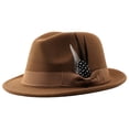 thumbnail image 2 of Short Brim Fedora Hats for Men & Women AURORADY Classic Hats for Men & Women Panama Dress Hat with Feathers Band, Khaki One Size Berets, 2 of 3