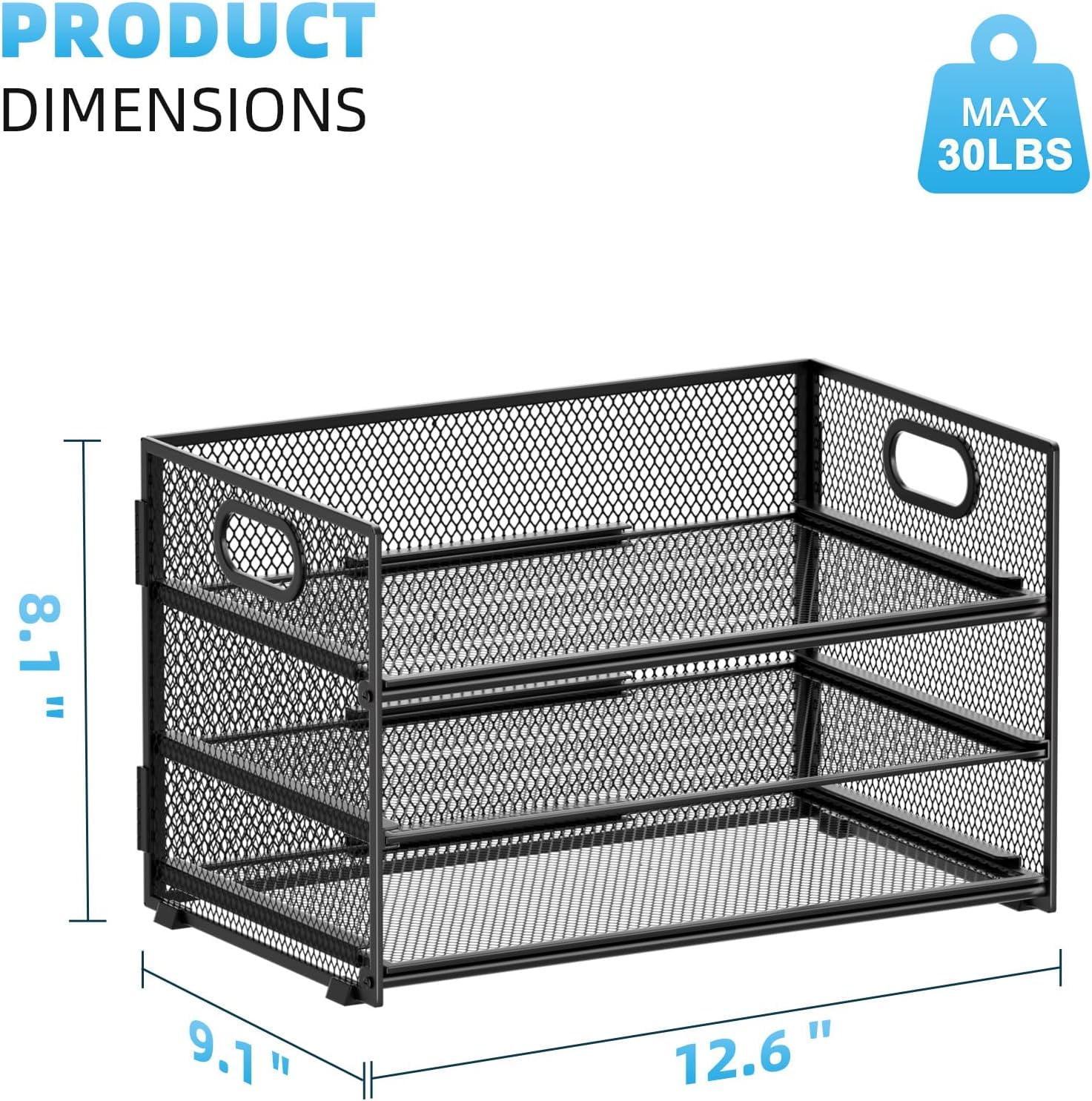 3 Tier Paper Organizer Letter Tray, Mesh File Organizer with Handle, Paper Sorter Desk Organizer for Home Office Supplies