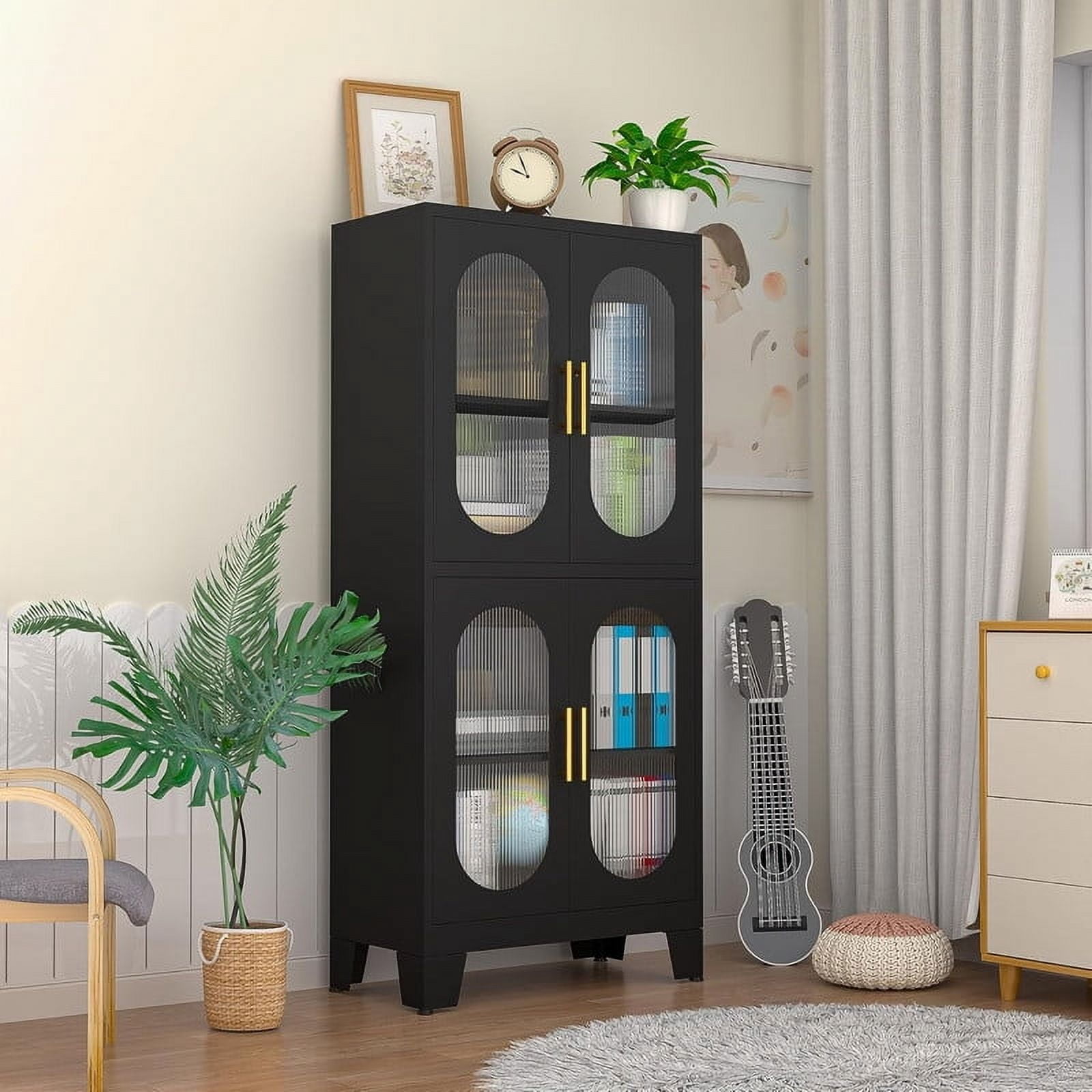 ERO Metal Kitchen Pantry Hutch Storage Cabinet with Acrylic doors And Adjustable Shelves