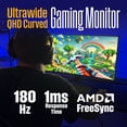 thumbnail image 6 of Westinghouse 34 Inch Curved Gaming Monitor, 2K Ultra-WQHD(3440x1440P), AMD FreeSync Premium, 3000:1 Contrast Ratio, 122% sRGB, 180Hz, 1ms, 1500R, Eyecare, Built-in Speakers, DisplayPortx2, HDMIx2, 6 of 10