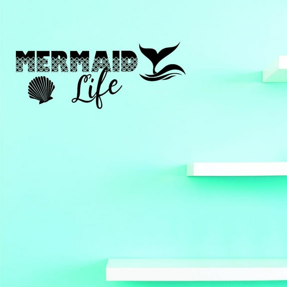 Custom Decals Mermaid Life Wall Art Size: 14 X 28 Inches Color: Black