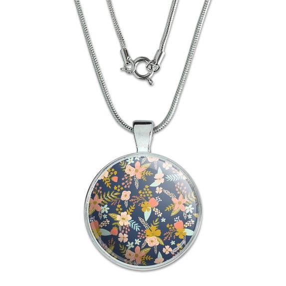 Mimi Flowers 1" Pendant with Sterling Silver Plated Chain