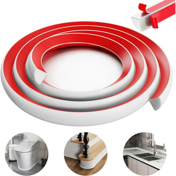 NOGIS 39 inch Flexible Quarter Round Molding Trim, White Self Adhesive Wall Trim Mini Peel and Paste Rubber Trim Molding for Floor, Bathroom, Kitchen, Countertop, 39" L x 0.5" W x 0.5" H