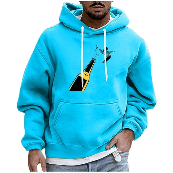 SGFCWSX Pullover Hoodie for Men Graphic Print Fleece Classic with Drawstring Hood Sweatshirt Sky Blue Size XL