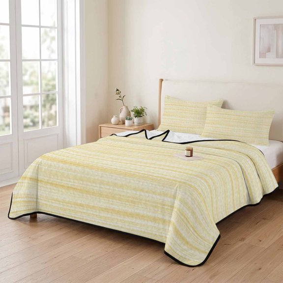 Gradient Yellow Stripes 3 Pieces Quilt Set,1 Quilt with 2 Shams,Modern Minimalism Bedspread Soft Lightweight Bedding Coverlet Comforter Set for All Season 90"x96"