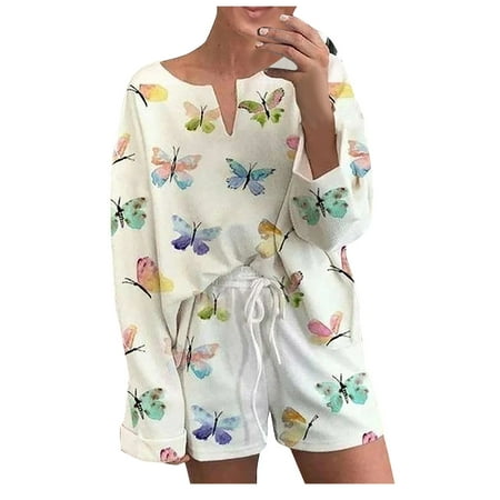 

Summer Savings Clearance 2022! Women s Casual Comfort Butterfly Printed Home Pajamas Round Neck Shorts Set Ladies Casual Comfort Butterfly Print Home Pajamas Crew Neck Set