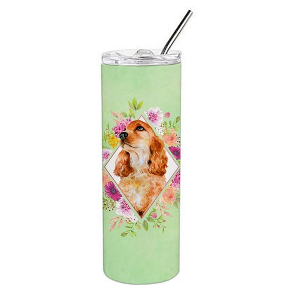 Chow Chow #2 Green Flowers Double Walled Stainless Steel 20 oz Skinny Tumbler