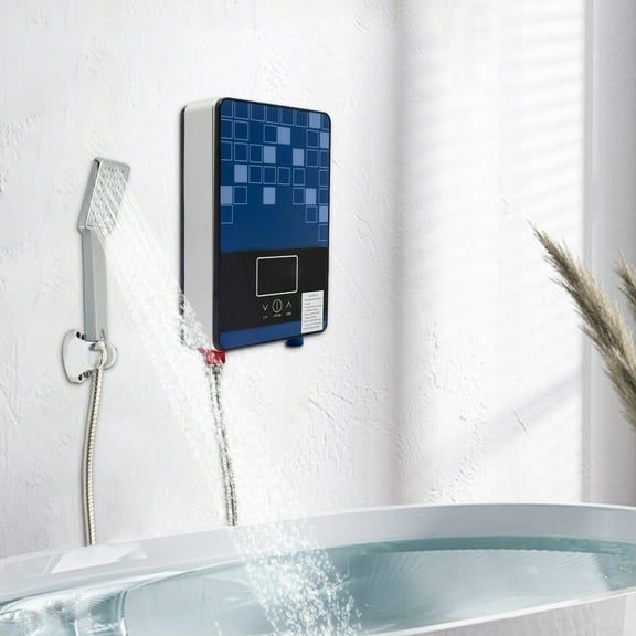4500W 110V Whole House Electric Tankless Instant Water Heater Hot Water Dispenser On Demand Tankless Water Heater Electric with Shower Head LED Digital Display Screen for Home Bathroom (Blue)