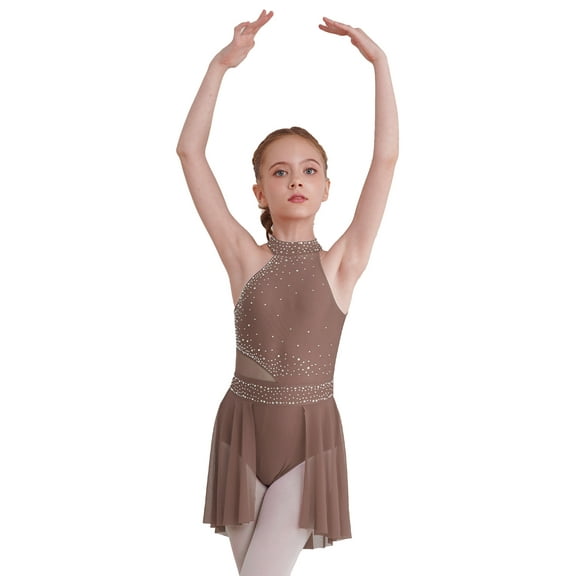 MSemis Kids Girls Modern Contemporary Dance Lyrical Ballet Dance Leotard Dress Dusty Pink 14