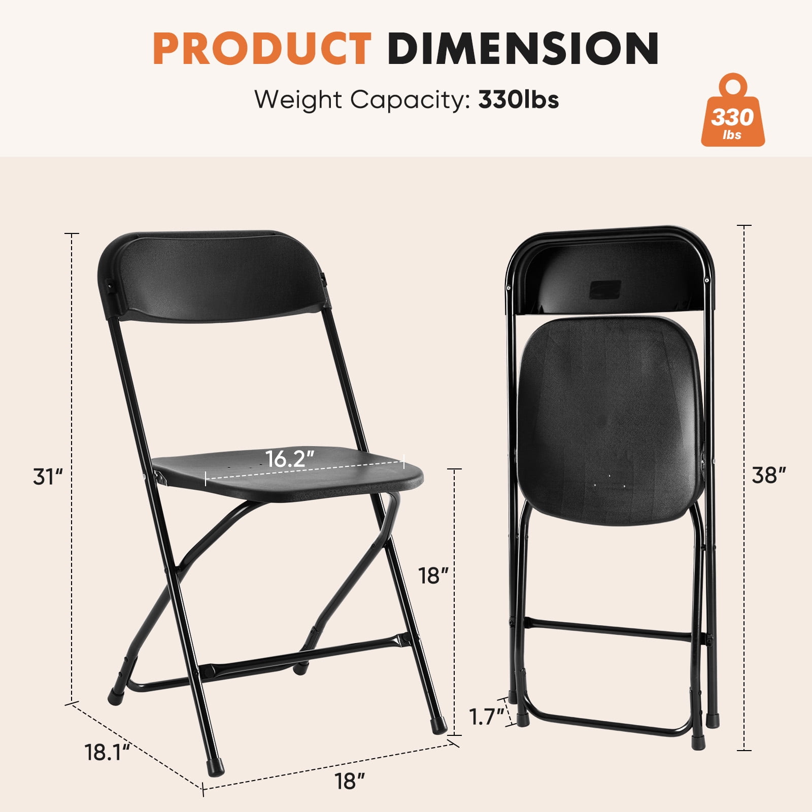 JIOABL 4-Piece Folding Chair Set with Non-Slip Feet, 330 lbs. Weight Capacity, for Home and Office Use, for Indoor and Outdoor Activities, Black