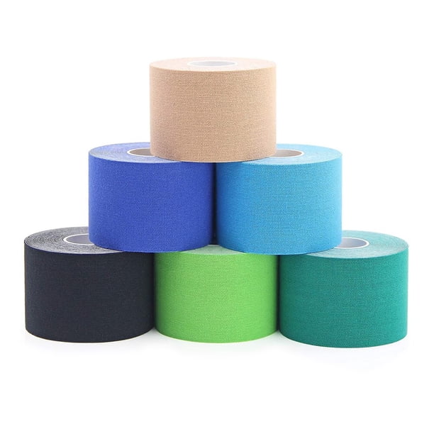 6 Rolls Waterproof Cotton Elastic Kinesiology Tape Muscle Pain Relief Knee Elbow Sports Breast Lift Adhesive Tape Width 2.5-10cmGrass green5cm x 5m He Qiyong unisex