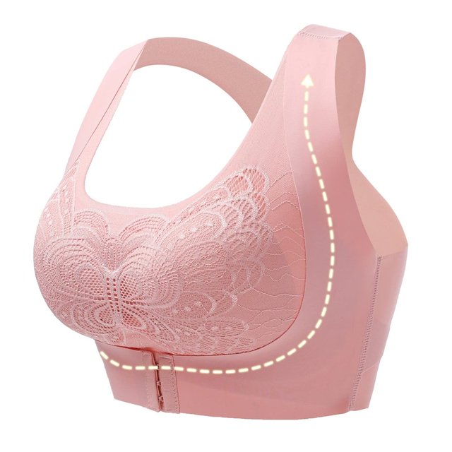 CHOK Women‘s Full Figure Front Closure Wirefree Jacquard Back Support Posture Bras Gray 2XL