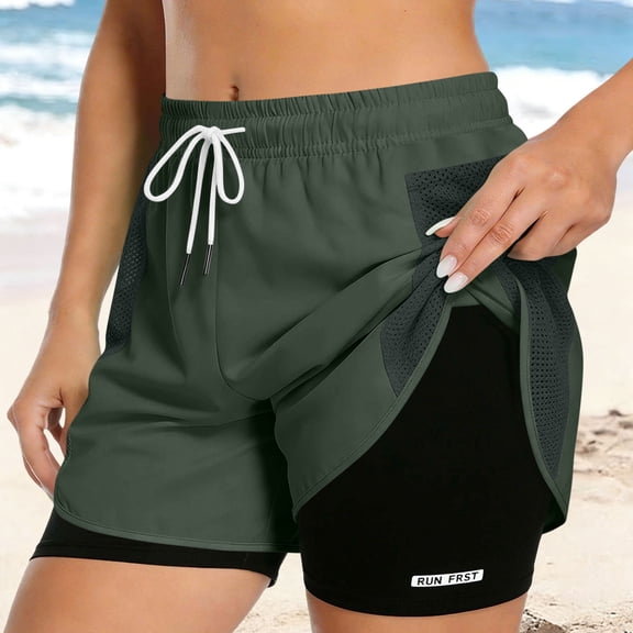 Rciityk 2-in-1 Athletic Shorts for Women with Liner and Pockets - Elastic Waist Drawstring Workout Yoga Shorts for Activewear