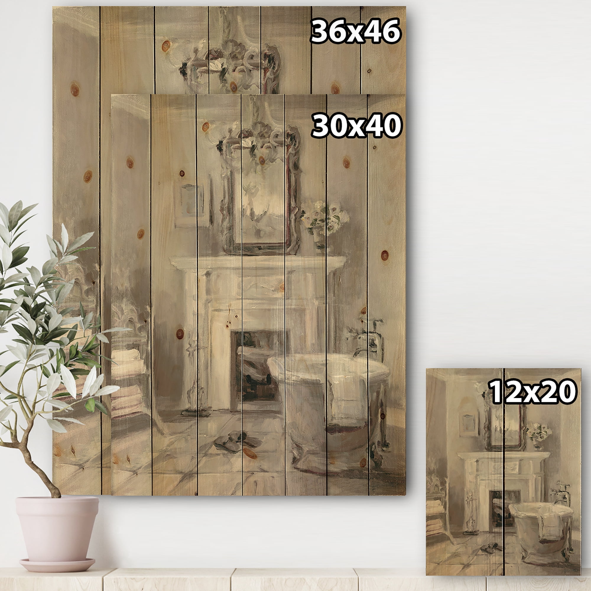 Designart 'French Bathroom Vintage I' Traditional Bathroom Print on Natural Pine Wood