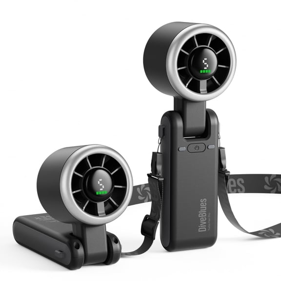 Diveblues Portable Handheld Fan,USB Rechargeable Turbo Fan,5 Speeds,12Hrs Working Time,Foldable Neck Fan & Desk Fan for Travel Office