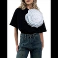thumbnail image 3 of Camiseta de Flores 3D para Mujer, Corta, Cuello Redondo, Verano Negro L, 3 of 6
