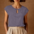 thumbnail image 2 of Women's Summer Solid Color Cotton Linen Casual V Neck Tank Tops Cap Sleeve Loose Fit Blouses Tunic Shirts Purple, 2 of 8