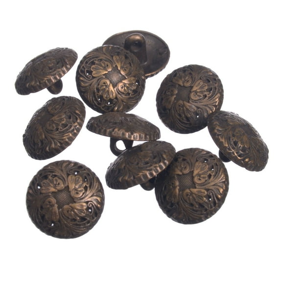 Mibo 10pcs Zinc Die Cast Metal Shank Button - Renaissance Floral Pattern - 24L(15mm) - Antique Brass