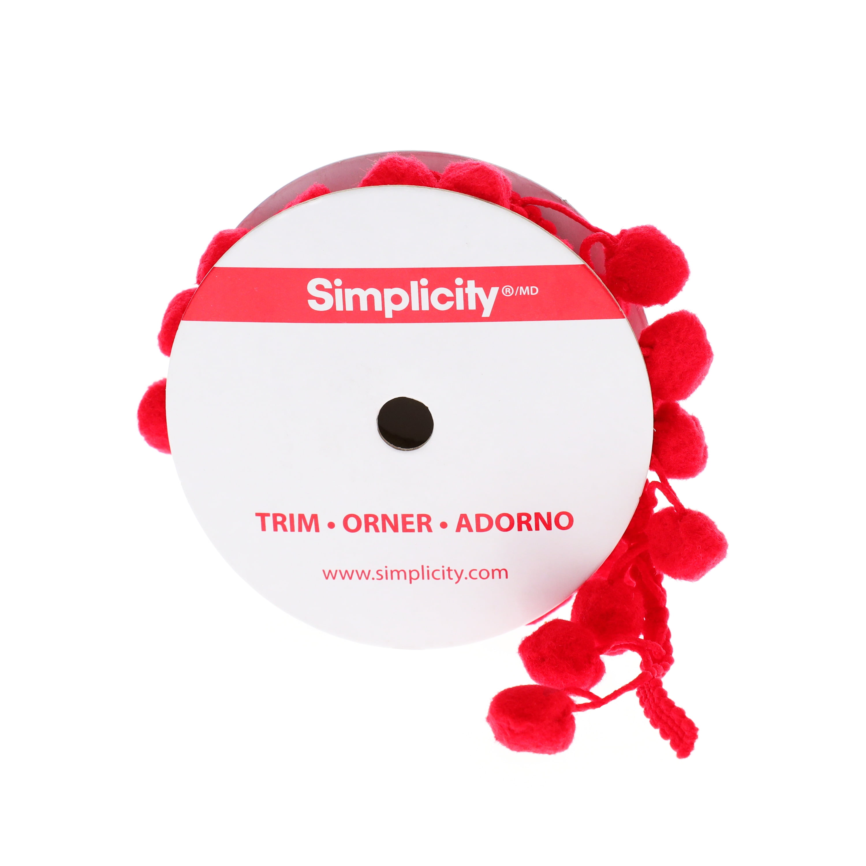 (2 pack) Simplicity Trim, Red 1 1/4 inch Jumbo Pom Pom Trim Great for Apparel, Home Decorating, and Crafts, 1 Yard, 1 Each