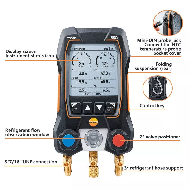 Manomètre Numérique Testo 550s Avec 2 Sondes - Pour Climatisation Et Froid, Bluetooth