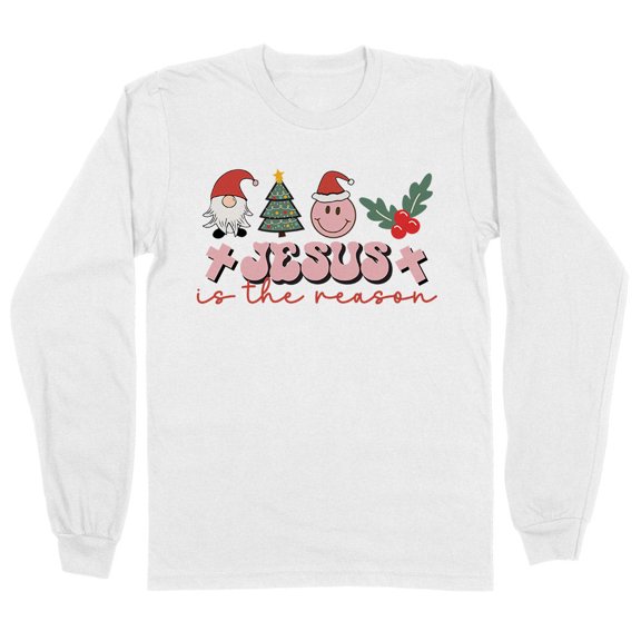 Smiley Jesus Is the Reason Christmas Long Sleeve Shirt Unisex Large White