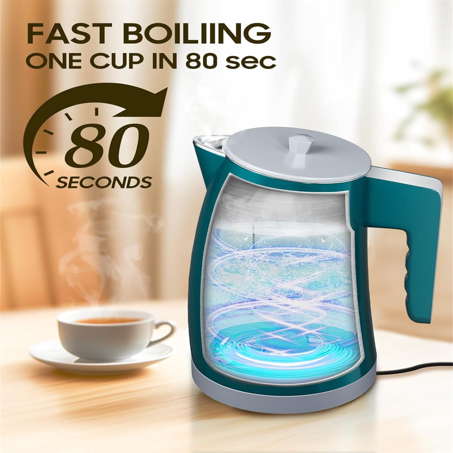 Temperature Control Electric Kettle, 5 Temp Presets, 2H Keep Warm,1.25L 1200W Fast Boil with LED Display, Cool-Touch Design with Auto Shut-Off, Cordless Design, I for Tea and Coffee(Green）
