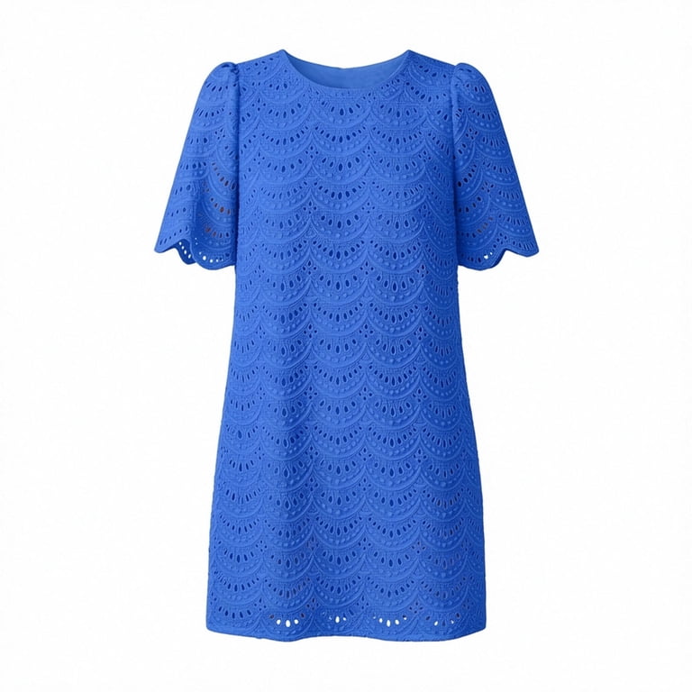 short sleeve eyelet shift dress Entro Pine Eyelet Cotton Short Sleeve Mini Shift Dress