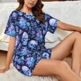 thumbnail image 4 of Fotbe Skull blue crystal flower Print Pajama Set for Women 2 Piece Loungewear Short Sleeve Tops and Shorts Set Soft Sleepwear-Small, 4 of 7