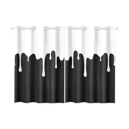 Black And White Panels CADecor Black and White Window Kitchen Curtain, Flowing Drops Window Treatment Panel Curtains,26x39 inches,Set of 2 ()