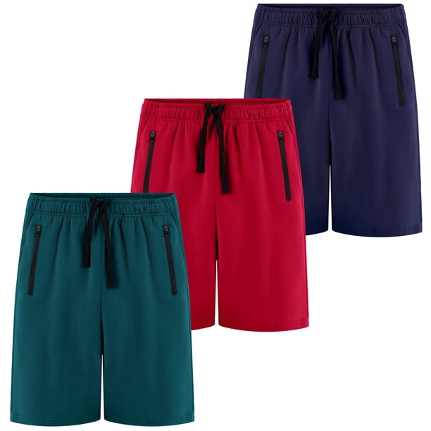 BIG ELEPHANT Shorts Atléticos para Niño con Bolsillos con Zíper y Cordón, Shorts Casuales para Jóvenes, Paquete de 3, Tallas: 7-17 Años