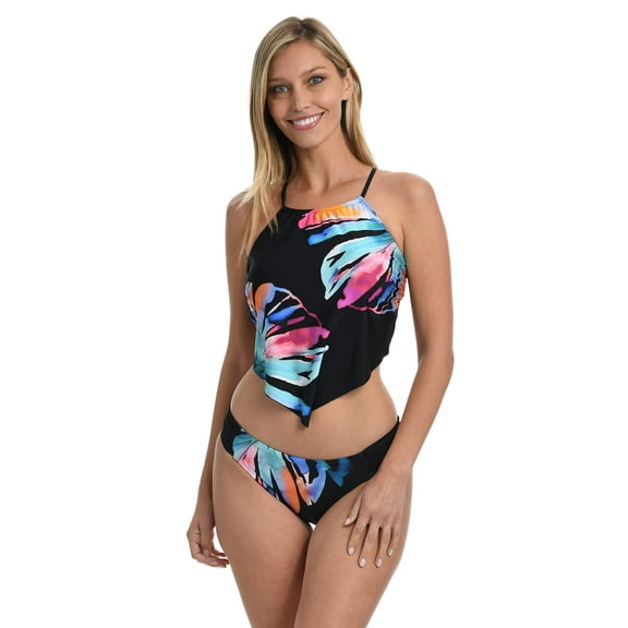 La Blanca Women's Halter Handkerchief Tankini Swimsuit Top Prism Palm 4