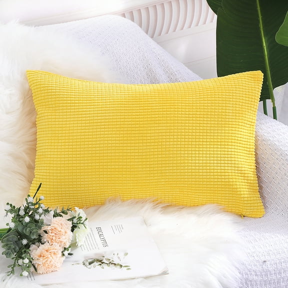 PiccoCasa Decorative Throw Pillow Cover Corduroy Corn Striped Cushion Cover, Yellow 12" x 18"